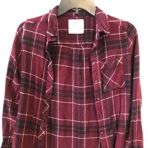 Arizona Jeans Co., Boyfriend Fit, Plaid, Maroon, Long-sleeved Button Up
